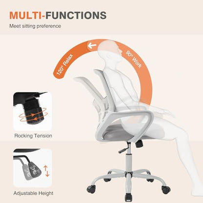 Sweetcrispy Computer Desk Chair, Mesh Office Chair, Lumbar Support, Grey | Ergonomic Mid-Back, Adjustable Height, 360° Swivel Wheels, Comfy Arms, Bedroom Study, Managerial Executive - color: Grey, size: 23 Inch