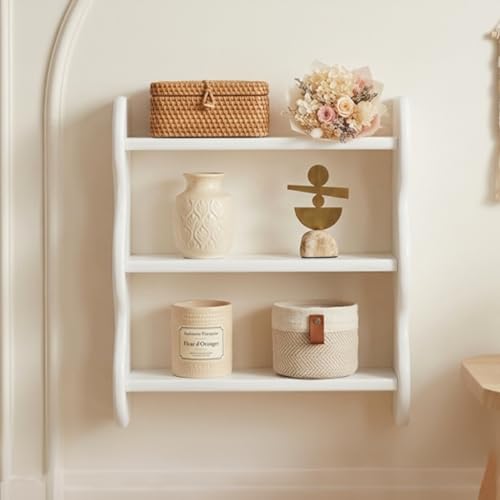 100% Solid Wood Wall Shelf 3-Tier, Vintage Shelves Wall Mounted Storage Rack, Farmhouse Trinket Shelf Home Decor Display Shelves for Apartment, Living Room, Bathroom and Bedroom - color: White