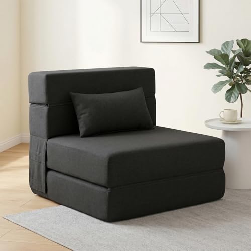 SUYOLS Folding Sofa Bed with Pillow- Convertible Chair Floor Couch & Sleeping Mattress, Foldable Memory Foam Sleeper for Living Room/Dorm/Guest Room/Home Office/Apartment/Loft, Single28, Dark Gray - color: Dark Gray, size: Single(28" Width)
