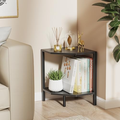Creso hom Corner Shelf Stand, 2 Tier Industrial Corner Bookshelf | Multipurpose Standing Corner Display Shelf Countertop Organizer for Living Room Kitchen Bedroom Office, Black - color: Black, size: 2-Tier