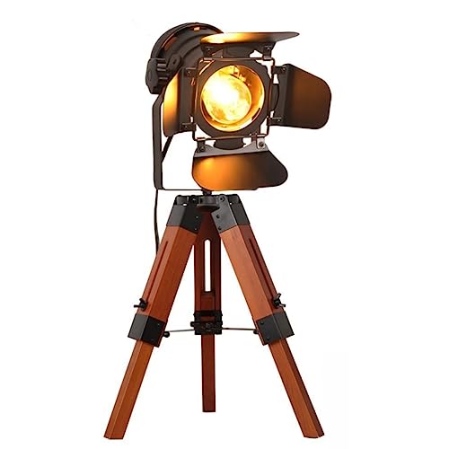 Decoluce Industrial Tripod Floor Table Lamp Vintage Wood Cinema Searchlight Standing Lighting Fixtures Nautical Spotlight Decorations-Not Include E26 Bulbs (Cinema) - size: Small Camera