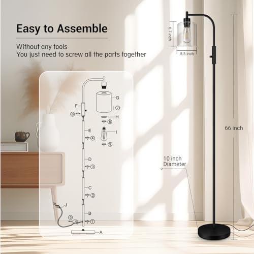 Dimmable Standing Lamp with Seeded Glass Lampshade, 6W LED Bulb Included, Modern Industrial Lamp for Living Room, Bedroom, Office - color: Seeded Glass