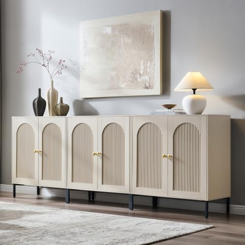 IFBUY 92.63" W Mid Century Modern TV Stands for Living Room, Cream - color: Cream, size: 15.75"D x 92.63"W x 34"H