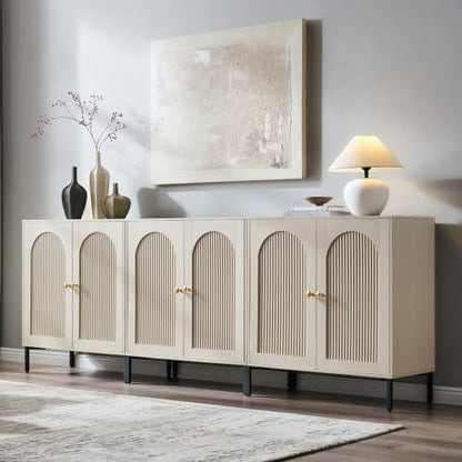 IFBUY 92.63" W Mid Century Modern TV Stands for Living Room, Cream - color: Cream, size: 15.75"D x 92.63"W x 34"H