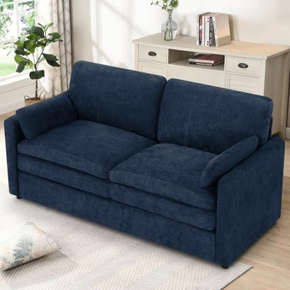 69" Chenille Modern Couch with Cozy & Soft Backrests, Blue | 2 Seats Sofa with 2 Extra Pillows, Comfy Upholstered Sofa with Thicker Cushions for Living Room, Office - color: Blue, size: Loveseat