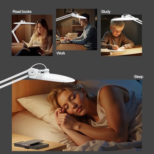 20" LED Desk Lamp with Clamp, 24W CCT Adjustable Dimmable Nail Light for Desk, 120 LEDs Metal Swivel Arm Daylight for for Nail Tech Task Home Office Reading Architect Craft, White - color: White