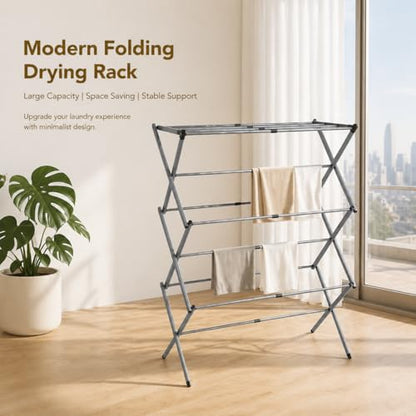 Drying Racks 3 Tier Expandable Clothes Airer Collapsible Clothes Drying Rack, Space-Saving Laundry, Hanging Clothes Indoors & Outdoors, Lightweight, Compact, Folds Away for Convenient Storage