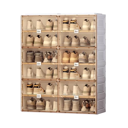 ANTBOX Portable Shoe Rack Organizer for Closet Entryway, Stackable Sneaker Storage Shoe Cabinet with Magnetic Clear Door, Large Plastic Storage containers Bins with Lids 6 Tiers 24 Pairs - size: 6 Tiers 24 Pairs