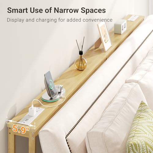 ELYKEN 2 Pack Bamboo Console Table, 5.9'' Narrow Sofa Table Behind Couch | Slim Skinny Hallway Table with Charging Station for Entryway, Living Room, Foyer, Entrance, 5.9 x 39.4 x 31.5in, Natural - color: Natural, size: 5.9"D x 78.8"W x 31.5"H