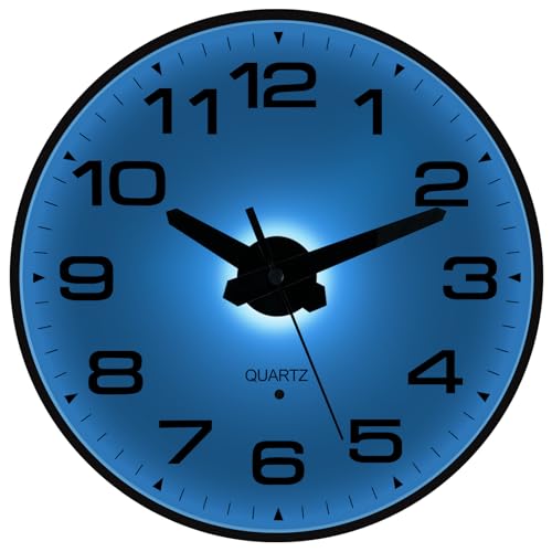 Night Light Wall Clocks Battery Operated, 8 Inch Silent Wall Clock for Bedroom Night Glow, Sound Control Luminous Wall Clocks for Living Room Decor, LED Wall Clock Modern for Kitchen Office - size: 8 Inch