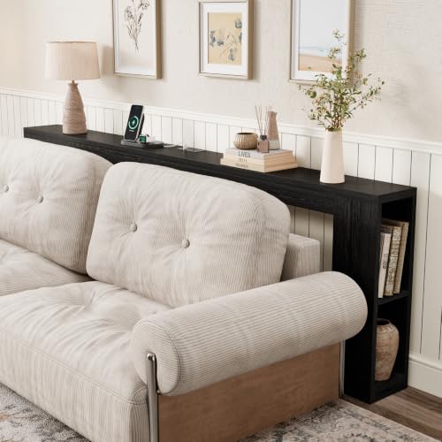 Narrow Console Table with USB Charging & Storage, 94.5" Black | Extra Long Slim, Behind Sofa Couch Table with Outlet, Black Wood Finish, for Entryway,Hallway, Easy Assembly - color: Black