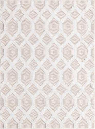 Rugs.com - Sabrina Soto Casa Rug – 4' 5 x 6' Beige Textured Cotton Rug – Modern Geometric Design for Living Rooms and Offices - color: Beige, size: 4'5" x 6' (Rectangular)