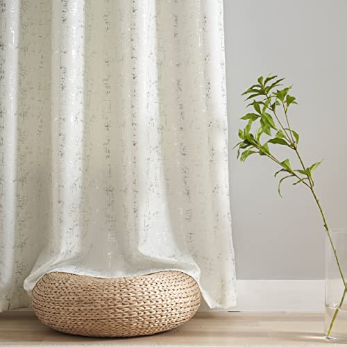 Taisier Home Silver Foil Print Linen Textured Curtains Geometric Dots Pattern Design Curtains for Nursery Toy Room Thermal Insulated Window Treatment 2 Panels 45" L,Off White and Silver Drapes Print - color: Off White/Silver, size: 52"W x 45"L (Pack of 2)