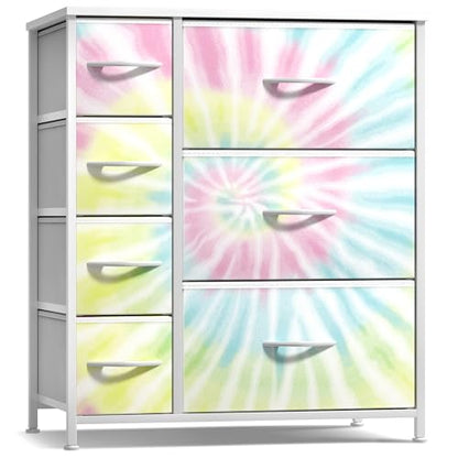 Sorbus Dresser with 7 Drawers - Furniture Storage Chest for Kid’s, Teens, Bedroom, Nursery, Playroom, Clothes, Toys - Steel Frame, Wood Top, Tie-dye Fabric Bins (7-Drawer, Tie-Dye) - color: Light Tie-dye
