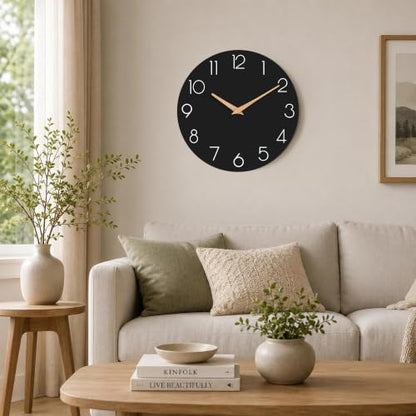 cicininc 12 Inch Battery Operated Wall Clock, Silent Analog, Black | Kitchen | Office | Bedroom | Modern Style | Easy-to-read Numbers - color: C_black, size: 12"