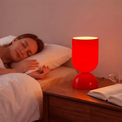8.9" Dimmable Modern Glass Table Lamp, Glossy Red | Dome Base - color: Red