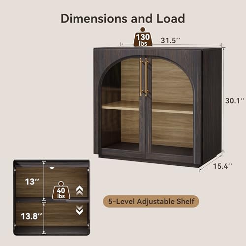 Sideboard Cabinet with Glass Doors, 94.5'' W Display Cabinet | Modular Buffet Storage Cabinet, Adjustable Shelves, Mid-Century Modern, For Kitchen, Living Room, Entryway, Dark Walnut - color: Dark Walnut-glass Doors