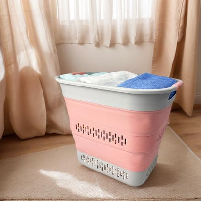 SAMMART 40L (10.5 Gallon) Collapsible Plastic Laundry Basket - Foldable Pop Up Storage Container/Organizer - Portable Laundry Hamper - Space Saving (1, Grey/Quartz Pink) - color: Grey/Quartz Pink