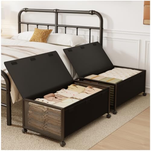 Fokyfok 2Pack Under Bed Storage Containers,12 inch Height,31 inch Long | Under Bed Shoe Storage,Underbed Storage with Wheels,Large Rolling under bed Clothes Storage Drawers,Lid,Dorm Tall,Black - color: Black, size: 2PC (31"Lx17"Wx12"H)