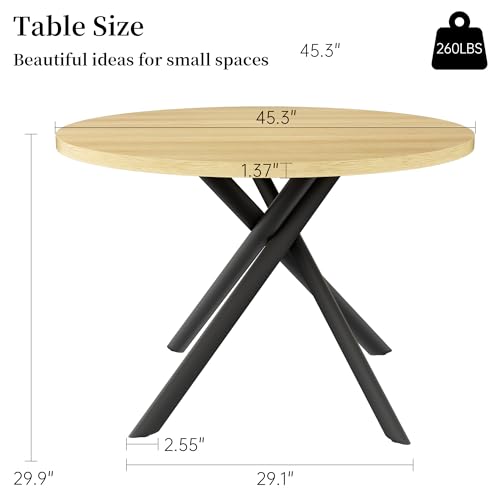 HIPIHOM 45.3 Inch Modern Round Dining Table for 4, Space-Saving Dinette with Carbon Steel Legs for Home Kitchen Apartment(Cream Table) - color: Cream Table
