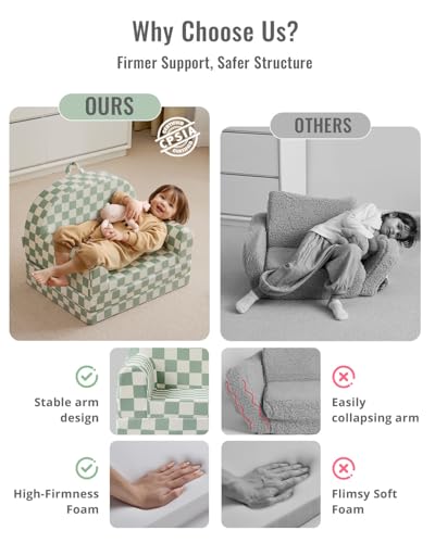 Blissful Diary Kids Couch, 2-in-1 Soft Kids Sofa, Kids Sofa Chair, Comfy Kids Furniture for Playroom, Reading & Play, Checkered Sage - color: Checkered Sage
