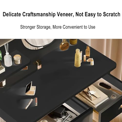 Makeup Vanity Table Set with Mirror, Medium Density Fiberboard Modern Makeup Vanity Dressing Desk with 2 Drawers and 2 Shelves, 31.5"(L)*15.7"(W)*47.2"(H), White (Without Stool) (Black) - color: Black