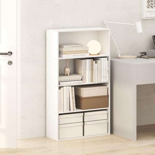 Furinno Jaya Book Shelf, 4-Tier Book Shelf, Bookcase with Open Shelving, Standing Bookshelf, 9.5 x 23.6 x 41.9, for Organization and Storage, for Home Office, Living Room, White - color: White, size: 4-Tier