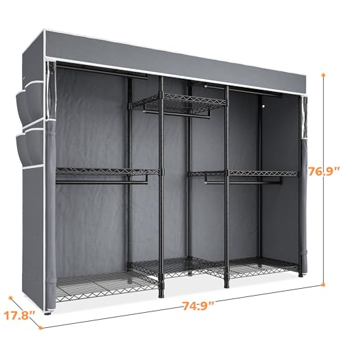 Raybee Clothes Rack with Cover,Clothing Racks for Hanging Clothes,Portable Closet, Adjustable,Metal,Max Load 900lbs,Black - color: Black, style: Clothing Rack with Cover