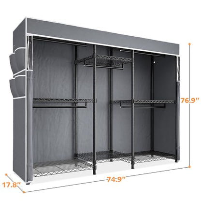 Raybee Clothes Rack with Cover,Clothing Racks for Hanging Clothes,Portable Closet, Adjustable,Metal,Max Load 900lbs,Black - color: Black, style: Clothing Rack with Cover