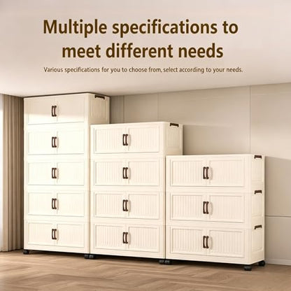 467QT Modular Stackable Storage Cabinet, Rolling Lidded Storage Containers with Wheels, Collapsible Drawer Storage Bins for Clothes, Toys, Bedroom, Dorm Room Organization, Cream White（4 Pack） - size: 4 Pack 36 L x 15 W x 56 H