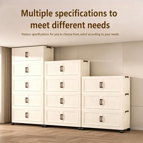 467QT Modular Stackable Storage Cabinet, Rolling Lidded Storage Containers with Wheels, Collapsible Drawer Storage Bins for Clothes, Toys, Bedroom, Dorm Room Organization, Cream White（4 Pack） - size: 4 Pack 36 L x 15 W x 56 H