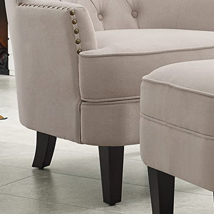 Rosevara Ember Accent Chairs,Mid Century Modern Armchair for Living Room with Ottoman Comfy Seat,Tub Sofa for Bedroom Reading Room, Pearl Beige Velvet - color: Pearl Beige Velvet