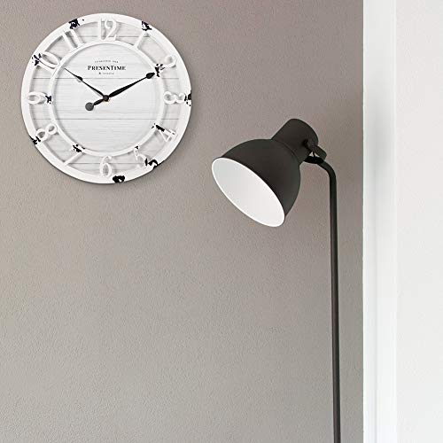 10" Farmhouse Series Wall Clock | Shiplap Style, Raised 3D Arabic Numeral, Antique Distressed White - color: Antique Distressed White, size: 10 inch