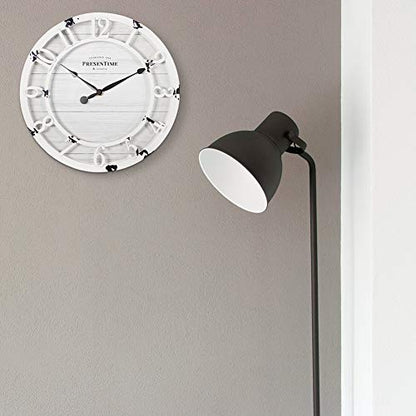 10" Farmhouse Series Wall Clock | Shiplap Style, Raised 3D Arabic Numeral, Antique Distressed White - color: Antique Distressed White, size: 10 inch