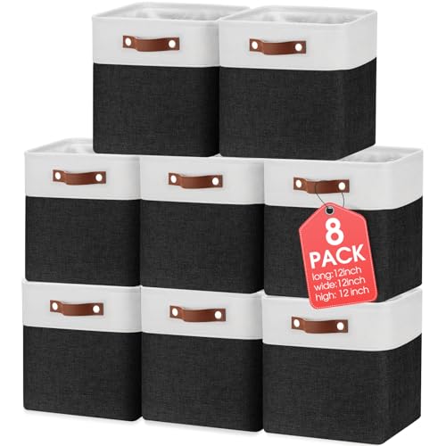 Uiifan 8 Pack 12 x 12 x 12 Inch Large Storage Baskets Collapsible Fabric Storage Cubes Bins with Handles for Shelves Closets Nursery Home Clothes Toys Organizers, Black - color: Black, size: 12 x 12 x 12 Inch