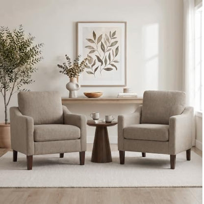 VKNOW Accent Chairs Set of 2, Modern Upholstered Armchairs, Brown | Reading Chairs with Wood Legs, Single Sofa Reading Seat, Flexible Cushion, No Tool Assembly, For Living Room, Bedroom - color: Brown