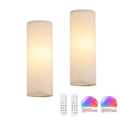 Shenmoyl Adhesive Battery Operated Wall Sconce Set of 2, 6000 mAh Battery Rechargeable Bulb with 12 RGB Colors, Stick on Wall Sconce No Drill Wall Lights, Linen - color: Semicylinder