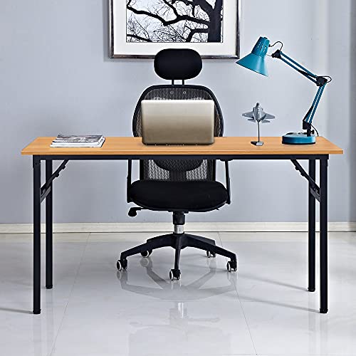 Need Computer Desk Office Desk 55 inches Folding Table Computer Table Workstation No Install Needed,Teak Black AC5BB-140X - color: Teak & Black, size: 55 inches