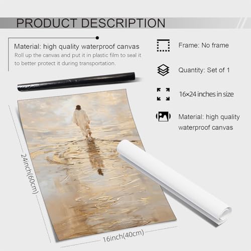 NLIEOPDA Jesus Christ Walking On Water Wall Art Religious Christian Canvas Poster Vintage Modern Jesus Oil Painting for Bed Living Room Church Wall Decor 16X24 inch Unframed - color: Christian2-Unframed, size: 24"L x 16"W
