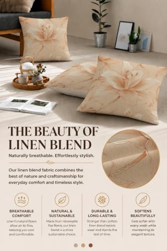 Floral 18x18 Throw Pillow Covers Set of 2, Decorative Vintage Floral Cushion Cases for Couch Sofa Bed, Morandi Peach Orange Nordic Linen Pillowcases Modern Home Decor Lily - color: Lily