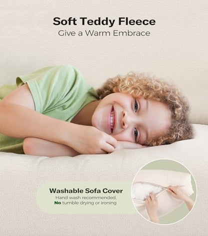 Welzona 3-Layers Cloud Loveseat Sofa, 51" Small Couch, Teddy Small Sofa | Comfy Teddy Fabric, Washable Covers, Tool-Free Setup, All-wood Futon Couch for Living Room, Bedroom, Small Spaces, Beige - color: Beige, size: cloud loveseat