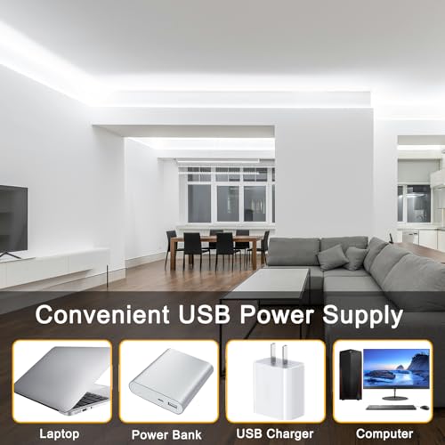 COB LED Strip Lights 6.6FT,6000K 5V USB Powered Dimmable White | Flexible Light Strip TV LED Backlights，8mm Width LED Rope Lights with App Control for Living Room,Kitchen，Shelf, Cabinet - color: White, size: 6.6ft