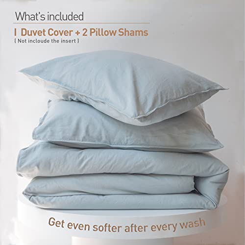 BISELINA French Linen Duvet Cover Set 2pcs with Hidden Zipper Closure Natural Flax Cotton Blend Solid Color Soft Breathable Luxury Farmhouse Bedding - Twin Size, Dusty Blue - color: Dusty Blue, size: Twin