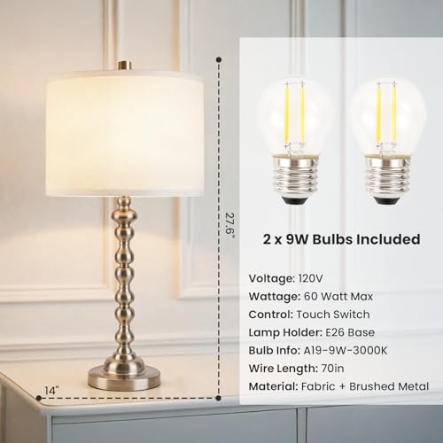 Modern Gourd Table Lamps Set of 2, Touch Control Bedside Lamp for Nightstand with USB Ports, 3-Way Dimmable Nightstand Lamps for Living Room Bedroom Table, Silver - color: Silver