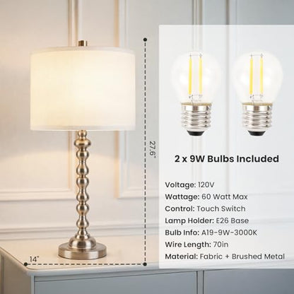 Modern Gourd Table Lamps Set of 2, Touch Control Bedside Lamp for Nightstand with USB Ports, 3-Way Dimmable Nightstand Lamps for Living Room Bedroom Table, Silver - color: Silver
