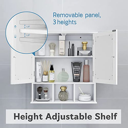 TaoHFE White Bathroom Wall Cabinet with 2 Door Adjustable Shelves | Over The Toilet Storage White Wall Mounted Medicine Cabinets for Bathroom Laundry Room Kitchen - color: White