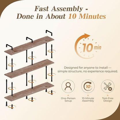 Industrial Bookshelf, Pipe Shelf Bookcase, 3 Tier, 60" Weathered Brown | Solid pine shelves, 60 inch wide, black pipe frame, 70 lbs per shelf, open bookcase for books, plants, office - color: Weathered Brown, size: 60"L × 39"H