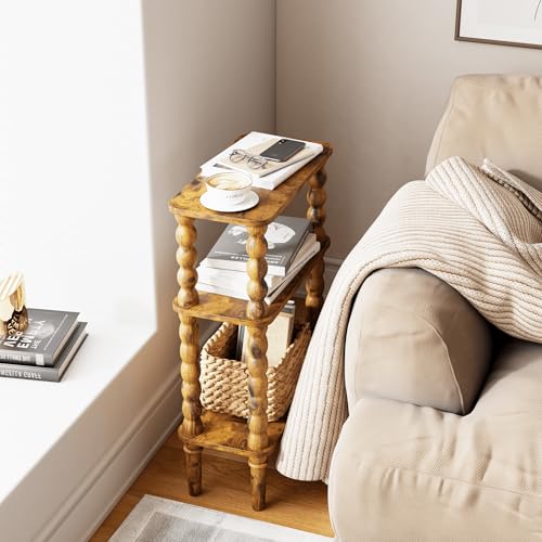 Veegle Side Table, Small End Table with Storage Shelf, 3-Tier Small Coffee Tables for Living Room Bedroom Narrow Spaces(Rustic Brown) - color: Rustic Brown-3 Tier Shelf