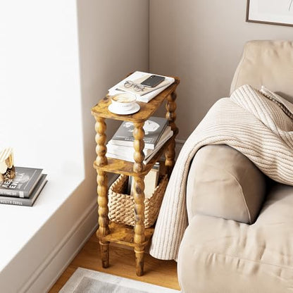 Veegle Side Table, Small End Table with Storage Shelf, 3-Tier Small Coffee Tables for Living Room Bedroom Narrow Spaces(Rustic Brown) - color: Rustic Brown-3 Tier Shelf