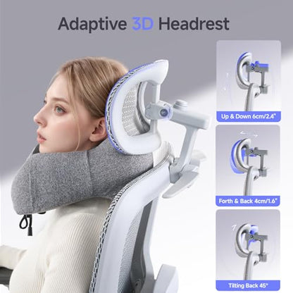Office Chair with Footrest, Ergonomic Chair with Neck Pillow & Rubber Wheels, Computer Chair with Adjustable Backrest & 3D Armrests Headrest, Gaming Chair Adaptive Lumbar Support, Grey - color: Grey, style: Pro